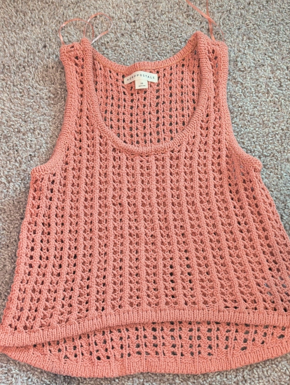 Aeropostale Coral Open-Knit Crochet Tank